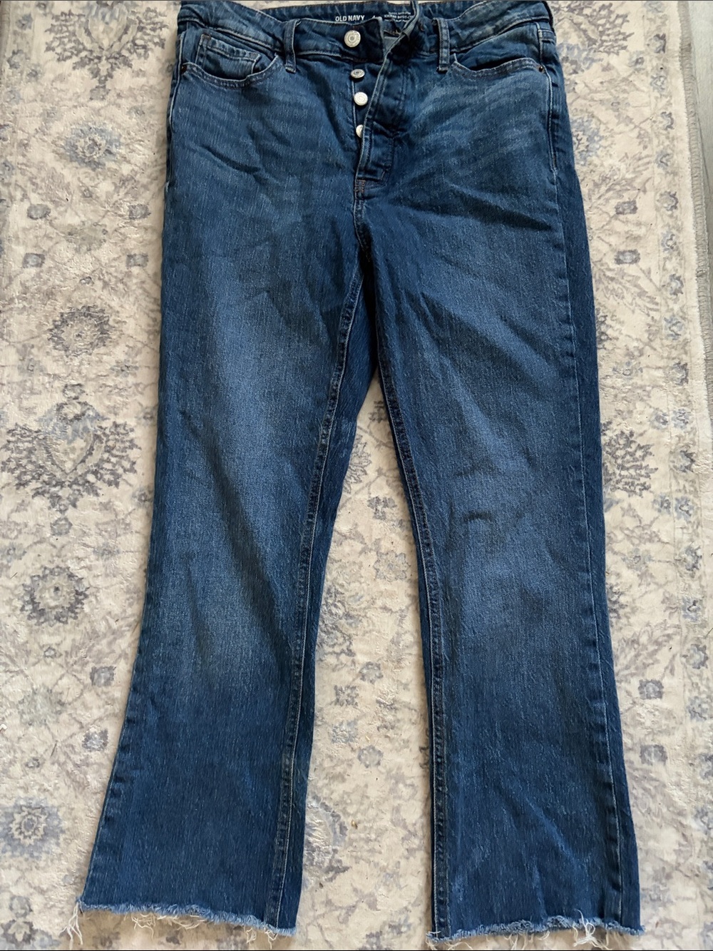 Old Navy Navy Blue Flare Jeans with Button-Fly